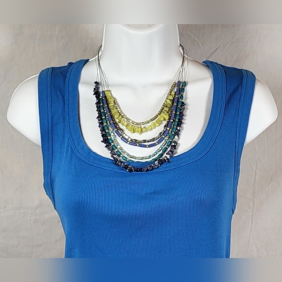 CHICO'S Blue and Green Beaded Wire Necklace and Dangle Earrings Set / Pierced - Picture 2 of 5